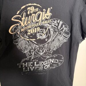Sturgis 2019 Motorcycle Rally Graphic Tee - Black,Cream & Silver Print Men Large